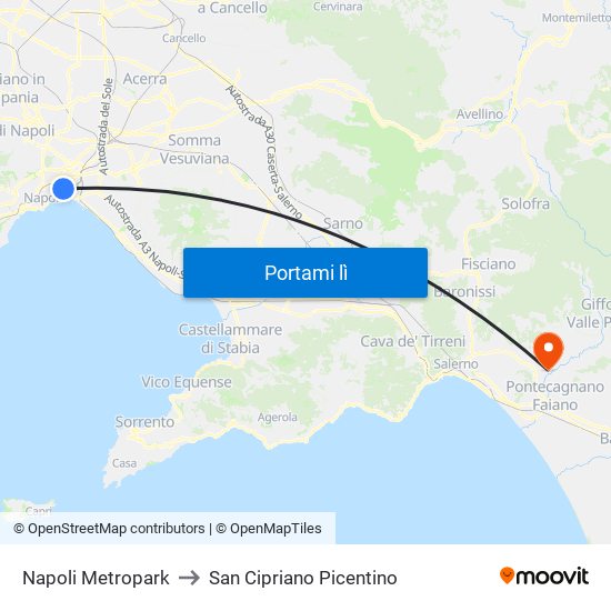 Napoli Metropark to San Cipriano Picentino map