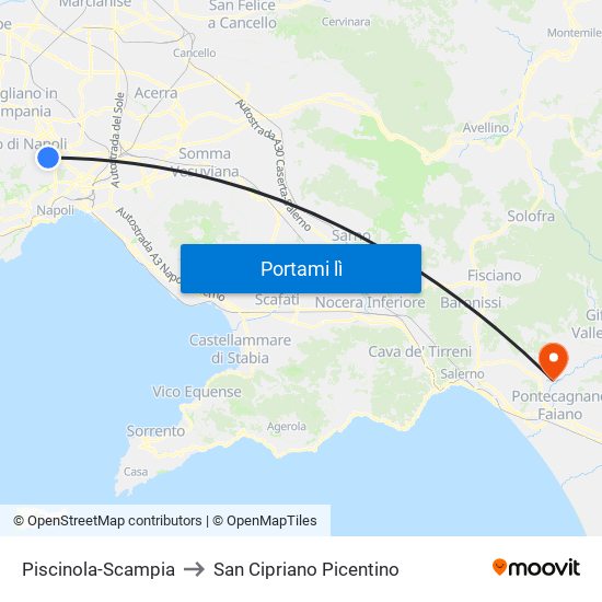 Piscinola-Scampia to San Cipriano Picentino map