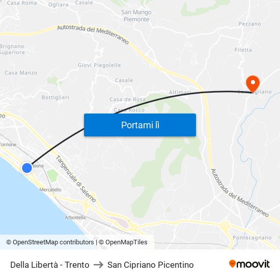 Della Libertà - Trento to San Cipriano Picentino map