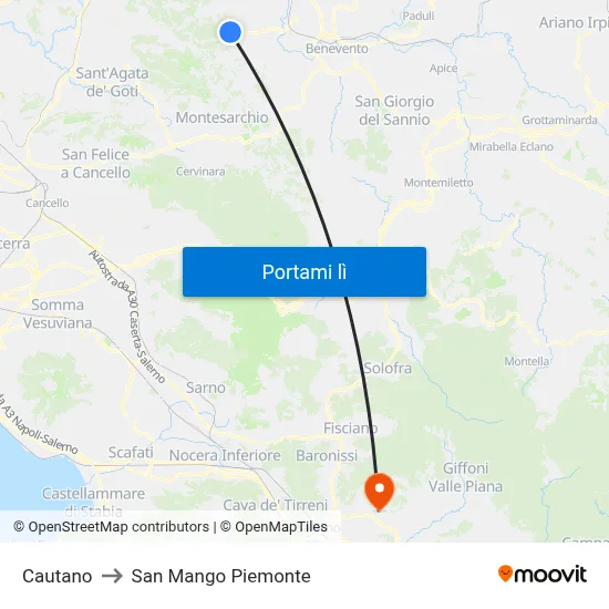 Cautano to San Mango Piemonte map
