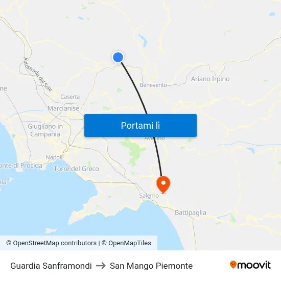 Guardia Sanframondi to San Mango Piemonte map