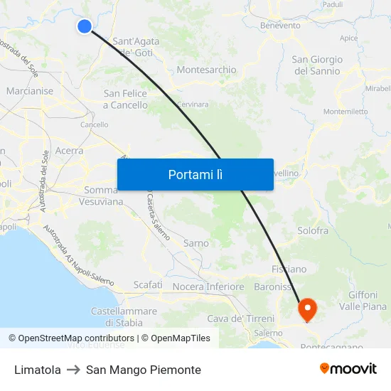 Limatola to San Mango Piemonte map