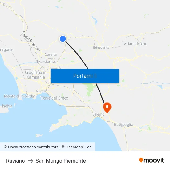 Ruviano to San Mango Piemonte map