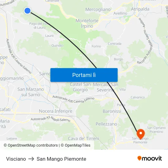 Visciano to San Mango Piemonte map