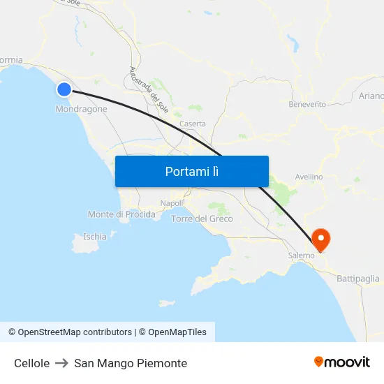 Cellole to San Mango Piemonte map