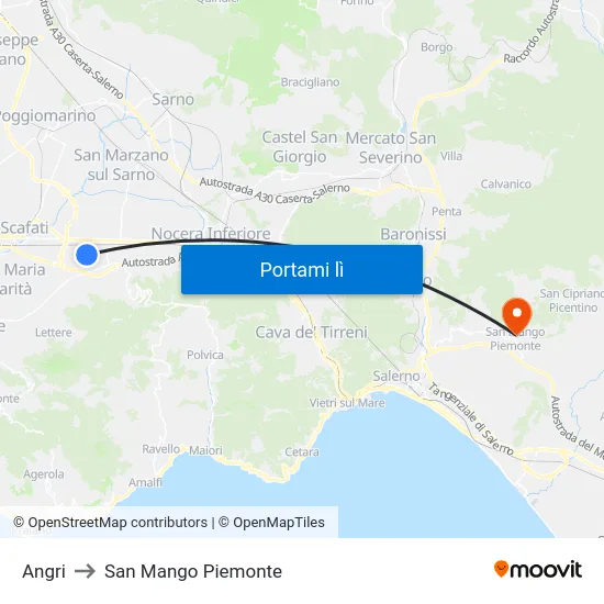 Angri to San Mango Piemonte map