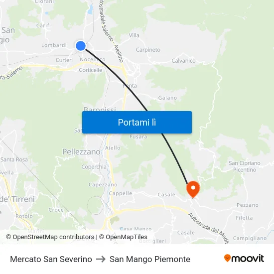 Mercato San Severino to San Mango Piemonte map