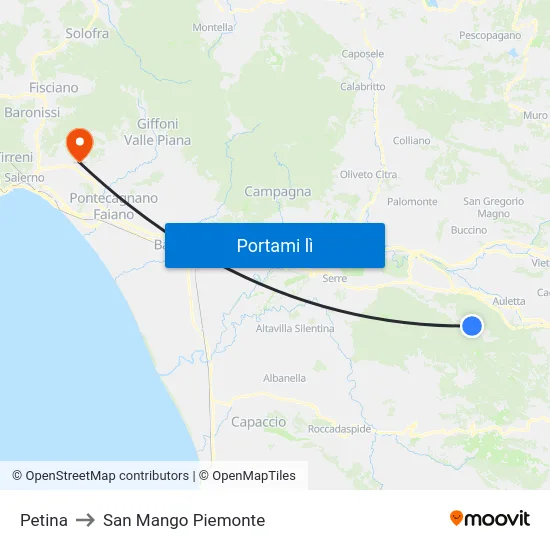 Petina to San Mango Piemonte map