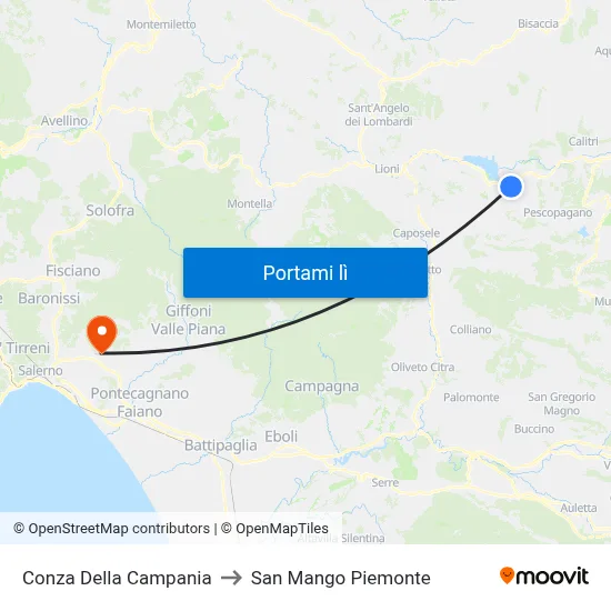 Conza Della Campania to San Mango Piemonte map