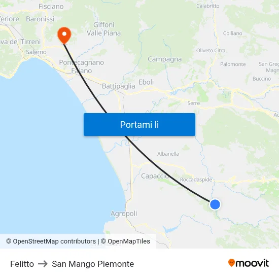 Felitto to San Mango Piemonte map