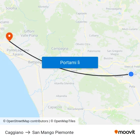Caggiano to San Mango Piemonte map