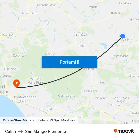 Calitri to San Mango Piemonte map