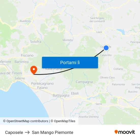 Caposele to San Mango Piemonte map