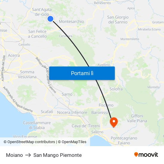 Moiano to San Mango Piemonte map