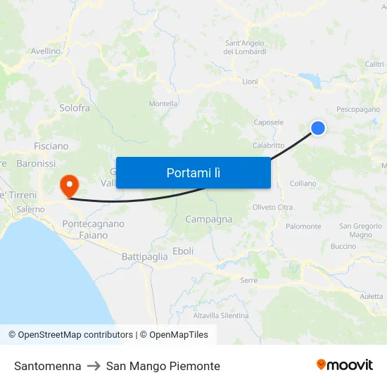 Santomenna to San Mango Piemonte map