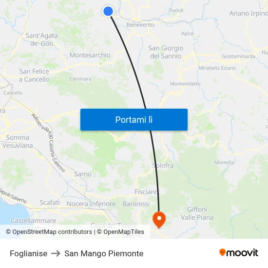 Foglianise to San Mango Piemonte map