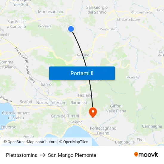 Pietrastornina to San Mango Piemonte map