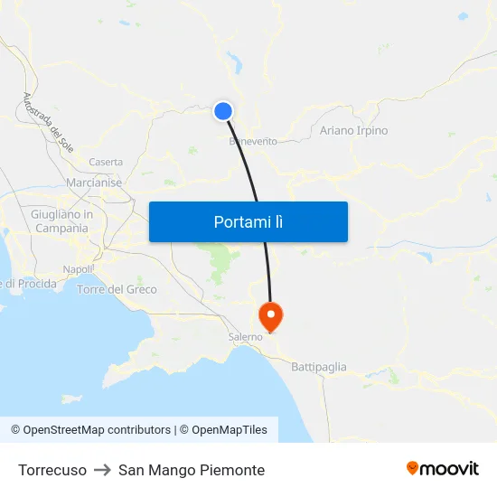 Torrecuso to San Mango Piemonte map