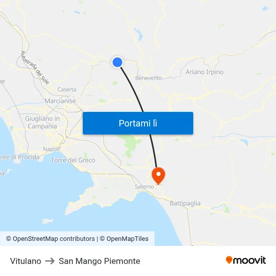 Vitulano to San Mango Piemonte map
