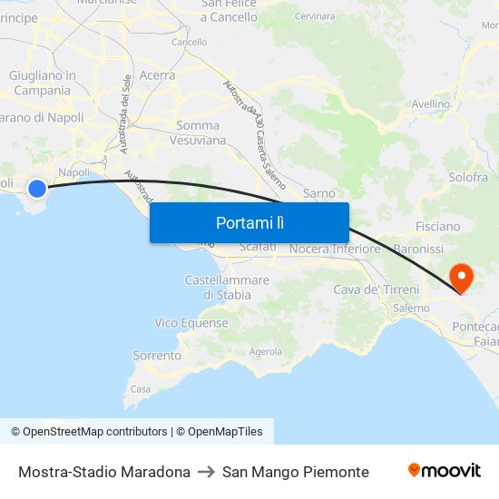 Mostra-Stadio Maradona to San Mango Piemonte map