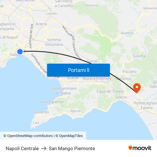 Napoli Centrale to San Mango Piemonte map