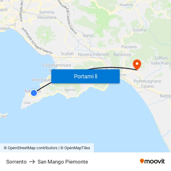 Sorrento to San Mango Piemonte map