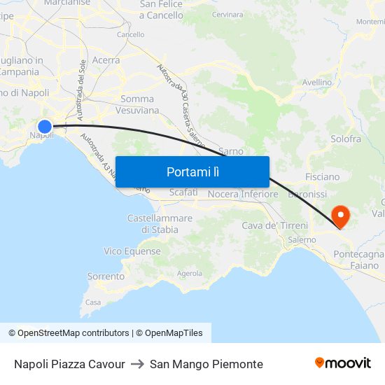 Napoli Piazza Cavour to San Mango Piemonte map