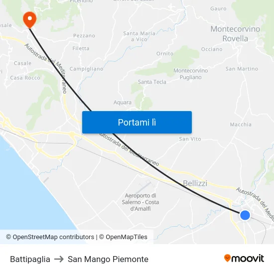 Battipaglia to San Mango Piemonte map