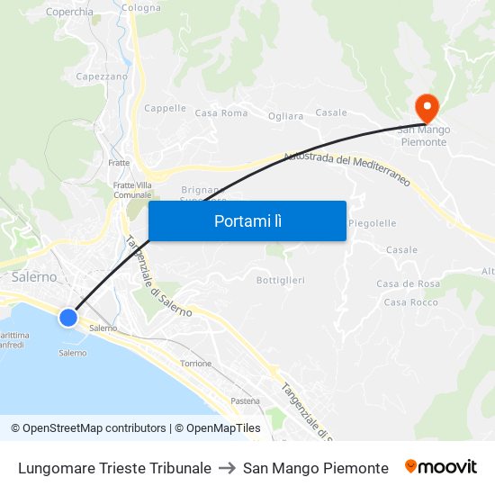 Lungomare Trieste Tribunale to San Mango Piemonte map