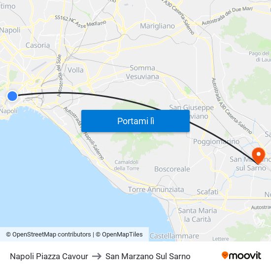 Napoli Piazza Cavour to San Marzano Sul Sarno map