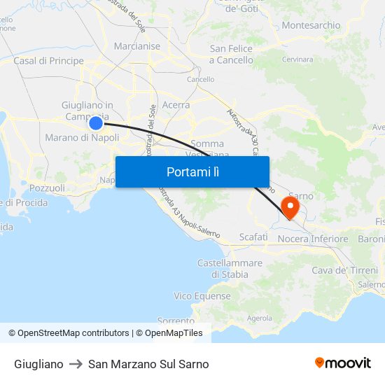 Giugliano to San Marzano Sul Sarno map