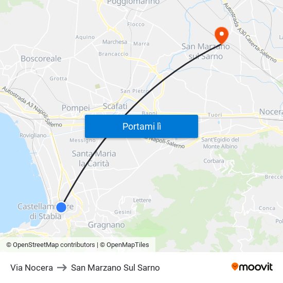 Via Nocera to San Marzano Sul Sarno map