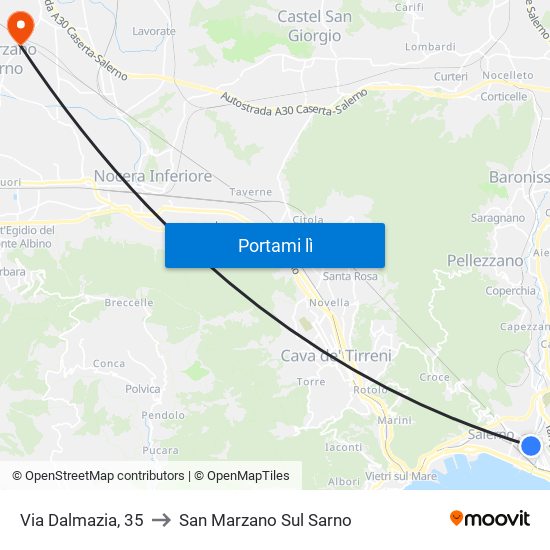 Via Dalmazia, 35 to San Marzano Sul Sarno map