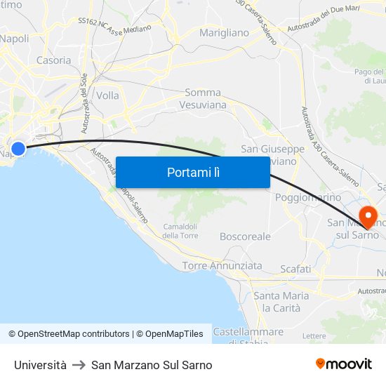 Università to San Marzano Sul Sarno map