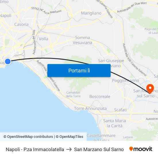 Napoli - P.za Immacolatella to San Marzano Sul Sarno map