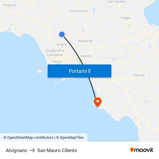 Alvignano to San Mauro Cilento map