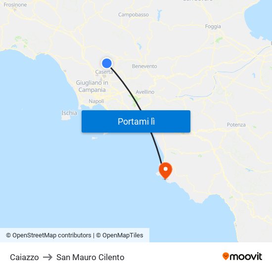 Caiazzo to San Mauro Cilento map