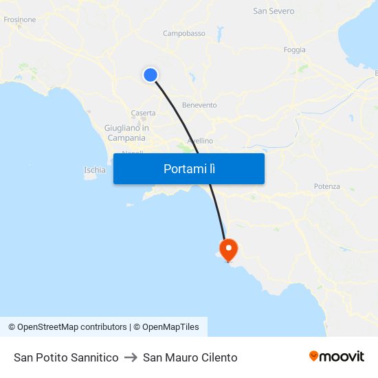 San Potito Sannitico to San Mauro Cilento map