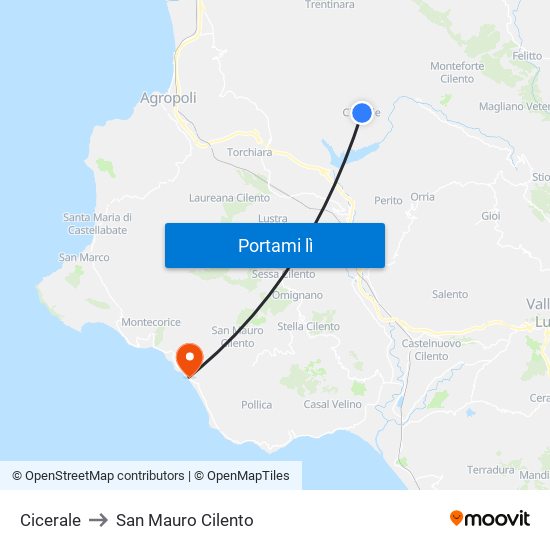 Cicerale to San Mauro Cilento map