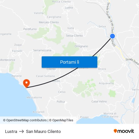 Lustra to San Mauro Cilento map