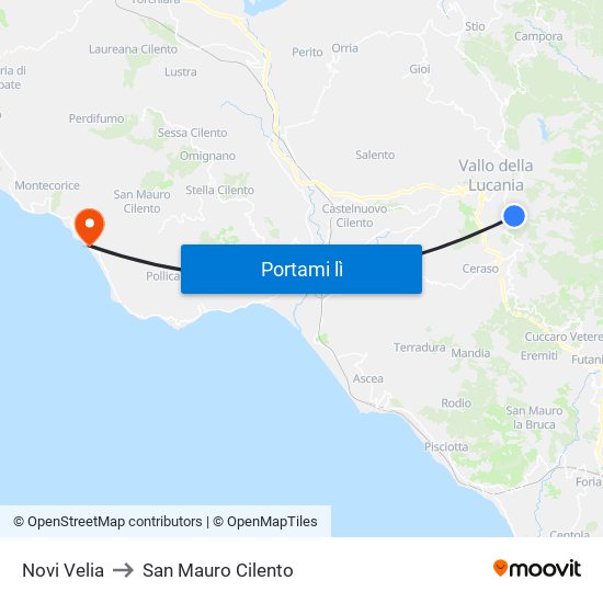 Novi Velia to San Mauro Cilento map