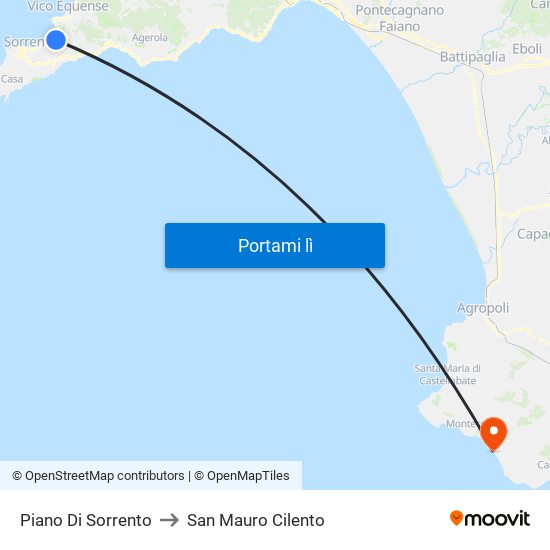 Piano Di Sorrento to San Mauro Cilento map