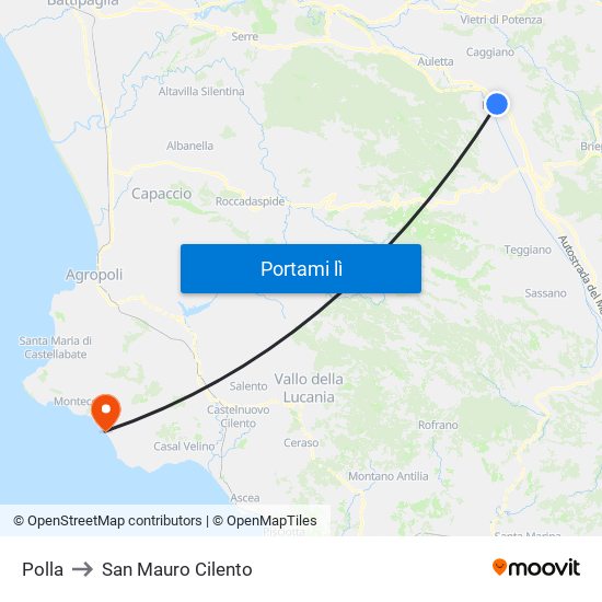 Polla to San Mauro Cilento map