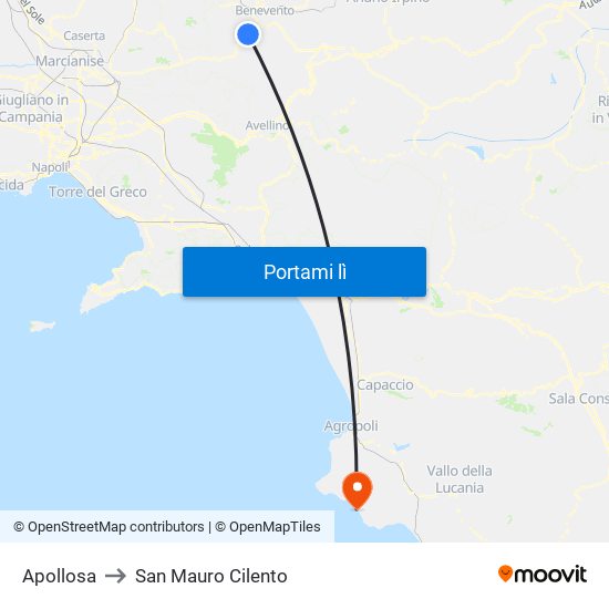 Apollosa to San Mauro Cilento map