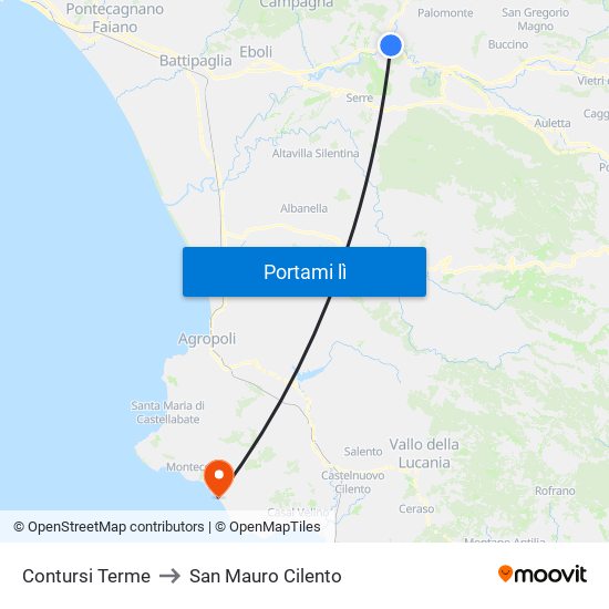 Contursi Terme to San Mauro Cilento map