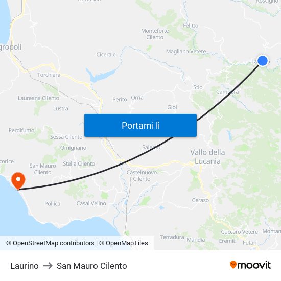 Laurino to San Mauro Cilento map