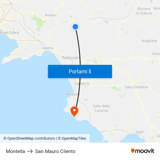 Montella to San Mauro Cilento map
