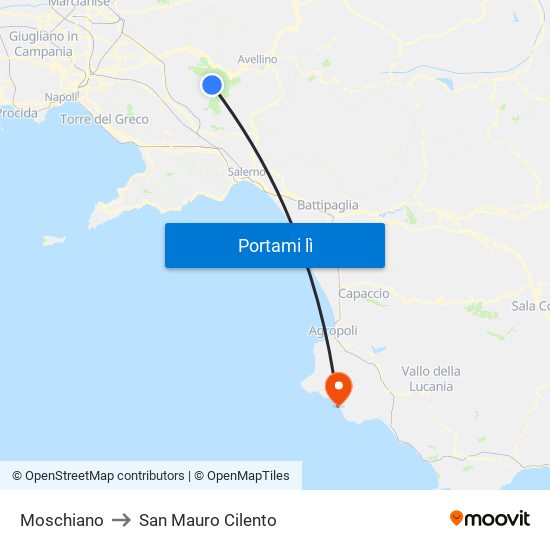 Moschiano to San Mauro Cilento map