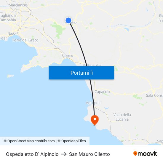 Ospedaletto D' Alpinolo to San Mauro Cilento map