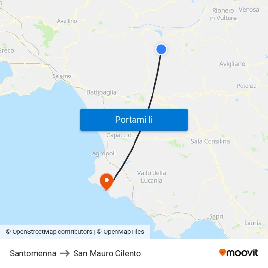 Santomenna to San Mauro Cilento map